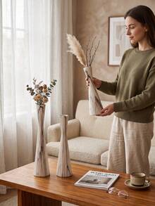 Marble Pattern Slim Waist Vase,Suitable For Living Room, Bedroom, Coffee Table, Wedding, Boho Farmhouse Style Decoration.Home Accent Ornament, Dry Floral Container, Table Centerpiece, Aesthetic Room Decor, Wedding Table Decoration. - Classic Fashion Style - View 10