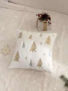 1pc Christmas Tree Embroidered Pillow Case, Christmas Snowflake Pillowcase, Suitable For Indoor Decoration, Christmas Decoration, All-Season Pillowcase, Without Insert - Multicolor - View 8