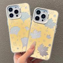 Maple Leaf Hollow Out Phone Case Compatible With Apple 17 Pro Max, 16, 13, 14 Plus, 15 Pro, 11, 18, Ginkgo Leaf Autumn Atmosphere Colorful Silver Hollow Design For Women - Champagne - View 2