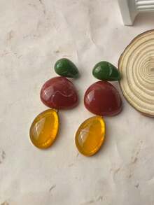Colorful Personalized 3-Layer Water Drop Stone Gold Pendant Earrings - Three-tier Gemstone Earrings - View 14