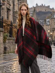 1pc Women's Solid Color Polyester Warm Versatile Elegant Casual Shawl For Daily Use - Black - View 4