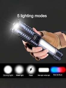 1/2pcs High Lumen LED Flashlight, Adjustable Focus Flashlight With COB Work Light And Battery Indicator, Built-In Large Capacity Battery, USB-C Fast Charging, Suitable For Home, Car Repair, Night Walking - Star - View 7