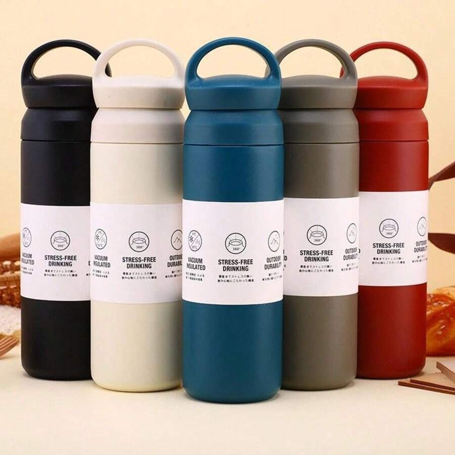 Double-Wall Stainless Steel Insulated Water Bottle With Handle Screw Cap, Spare Straw Lid And Cleaning Accessories Set, Sweat-Proof, Suitable For Outdoor Sports, Travel And Daily Use