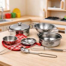 1 Set (11pcs) Realistic Stainless Steel Mini Kitchen Toy Set, Children's Pretend Play Small Cookware, Boys And Girls Interactive Role Play Game Gift, Educational Cooking Toy, Kitchen Utensil Set - Multicolor - View 5