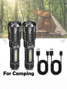 1/2pcs High Lumen LED Flashlight, Adjustable Focus Flashlight With COB Work Light And Battery Indicator, Built-In Large Capacity Battery, USB-C Fast Charging, Suitable For Home, Car Repair, Night Walking - Star - View 3