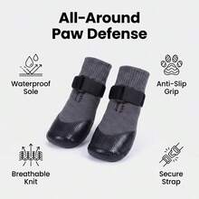 4pcs Waterproof Dog Socks, Non-Slip Paw Protection Socks, Adjustable Pet Socks, Anti-Drop, Durable Foot Pad Protection, For Small And Medium Dogs Outdoor Walking And Hiking - Dark Grey - View 10