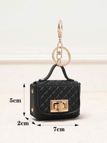 New Embossed Quilted Key Pouch, Mini Keychain, Hanging Charm Accessory. - Black - View 2