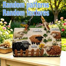 1pc Cream Color Quilted Round Handbag With Sheep Fence Sunflower Clover Pattern Farm Style Gift Thanksgiving Farm Decor - Multicolor - View 5