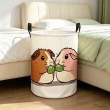 Cute Cartoon Guinea Pig Patterned Foldable Laundry Basket, Large-Capacity Round Storage Bin, Dirty Clothes Storage Box, Foldable Toy And Miscellaneous Organizer, Suitable For Room And Bedroom Home Decor, A Gift For Guinea Pig Lovers - Camel - View 3
