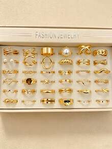30pcs Snake & Heart Women's Ring Set, Elegant Luxury Multi-Piece Finger Rings For Party, Vacation, Daily Wear, Fashion Jewelry Gift, Random Style - Yellow Gold - View 6