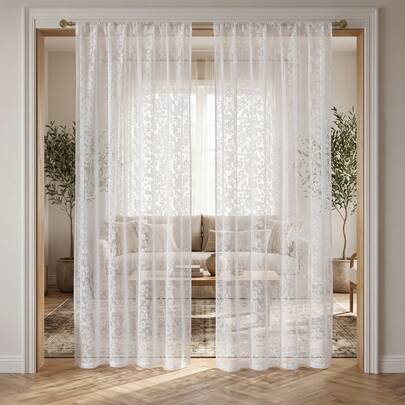 1 Panel Romantik Kırsal Tarz Nakışlı Dantel Küçük Çiçekli Tül Perde, Vintage Işık Geçiren Dekoratif Bölücü Kapı Perdesi, Balkon, Veranda, Yatak Odası, Oturma Odası ve Çalışma Odası İçin, Tüm Mevsimlere Uygun Ev Dekoru