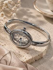 1pc Oval Roman Numeral Women's Gold/Silver Tone Quartz Bracelet Watch - Silver - View 14