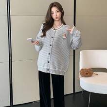 ボーダー マタニティ ニット カーディガン レディース 長袖 セーター 開襟 ゆったり ふわふわ ガーリー 妊婦服 アウター 秋冬 秋服 冬服 秋冬トップス 体型カバー おしゃれ デイリーコーデ 高見え 国内発送 - グレー - チェックする 6