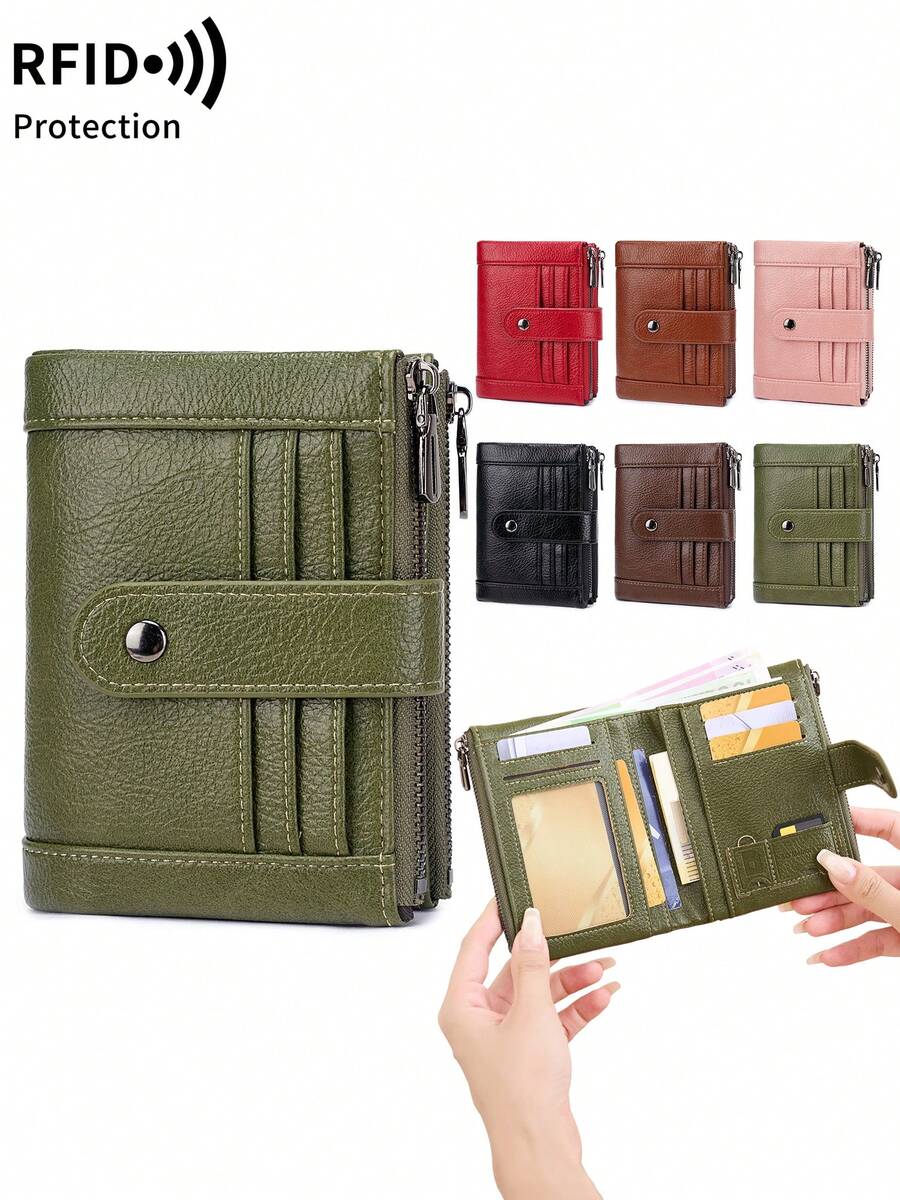 FOREVER MIYIN RFID Blocking Trifold Purse For Women, Snap Button Wallet With Multi Card Slots, ID Window And Dual Zipper Pockets For Daily Use