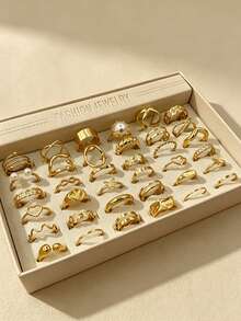 30pcs Snake & Heart Women's Ring Set, Elegant Luxury Multi-Piece Finger Rings For Party, Vacation, Daily Wear, Fashion Jewelry Gift, Random Style - Yellow Gold - View 7