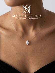 MOUSHEENIA 1ct Marquise Moissanite Single Stone Invisible Fishing Line Necklace, S925 Sterling Silver, Exquisite Floating Diamond Collar, Delicate Jewelry For Women - Marquise Pendant - View 4