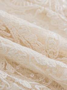 ALIAO Summer Apricot Floral Embroidered Mesh Sheer Top, Sexy Vacation Style, Wedding, Commute, Daily Wear - Apricot - View 10