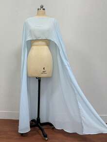 1pc Detachable Chiffon Minimalist Mid-Length Black Bridal Shawl Cape, Bridal Accessory Shoulder Sleeve - Multicolor - View 24