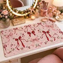 1pc Pink Bow And Pearl Mouse Pad, Romantic Floral Ribbon Pattern Extended Desk Mat For Home Office And Gaming - View 4