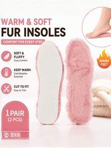 2pcs Of Soft Plush Warm Shoe Insoles, Winter -Lined Insoles, Thick And Comfortable Insoles, Suitable For Snow Boots,Washable And Reusable - Pink - View 1