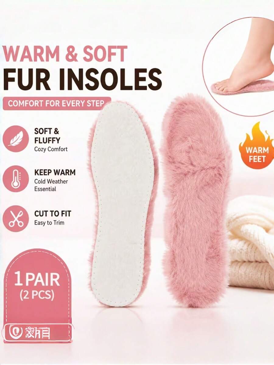 2pcs Of Soft Plush Warm Shoe Insoles, Winter -Lined Insoles, Thick And Comfortable Insoles, Suitable For Snow Boots,Washable And Reusable - Pink - View 1