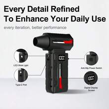 160000RPM Handheld Turbo Dust Blower, 5-Speed Adjustable Electric Air Duster With LED Digital Display, 50m/S High Wind Speed, Multi Nozzles, Portable Mini Blower For Car Interior, PC Cleaning, BBQ Ignition & Inflation - Handheld - View 4