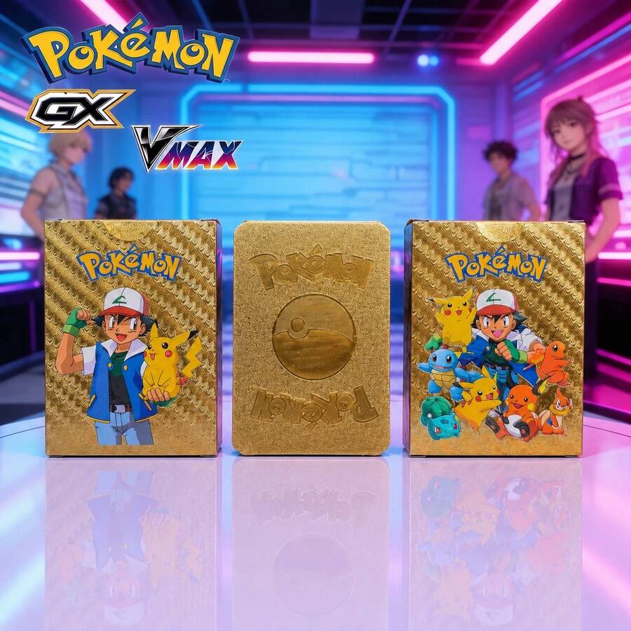 asmodee Kotak Kartu Foil Emas Anime Pokémon 55pcs - Koleksi Karakter Pokémon dan Ash Kartu Perdagangan Langka untuk Kolektor, Hadiah Ulang Tahun | Set Kartu Foil Perak Hitam Mengkilap, Hadiah Sempurna untuk Kolektor - Beraneka warna - View 1
