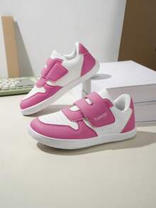 1 Pair Kids' All-Match Hook & Loop Sneakers, Lightweight PU Upper EVA Sole Athletic Shoes, Classic Versatile Comfortable Children's Shoes - Pink - View 6