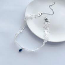 1pc Fashionable Minimalist Versatile Elegant Vintage Hollow Lace Glass Pendant Choker Necklace Neck Chain Necklace Women's Accessory Decoration Suitable For Daily Wear - White - View 3