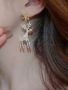 1 Pair Vintage Style Snowflake & Reindeer Pendant Earrings, Sparkling Rhinestone Accents - Suitable For Party & Casual Decor, Christmas Earrings - Multicolor - View 5