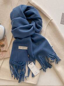 1pc Solid Women Scarf Faux Cashmere Solid Color Warm Tassel Scarf Soft Shawl For - Multicolor - View 41