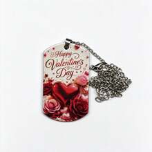 eTel LiKe Romantic Heart & Rose Pendant, Heart Dog Tag Necklace, Silver Chain Jewelry, Valentine's Day Gift For Girlfriend And Wife - Silver - View 6