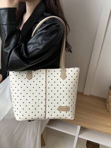 Fashion Design Tote Bag 2026 Autumn New Polka Dot Casual Korean Style Niche Large Capacity Commuter Shoulder Bag - Beige - View 3