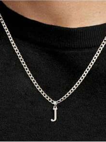 1pc 26 Letters Necklace For Men, Daily Wear, Banquet, Party, Wedding, Valentine's Day Gift - Steel - View 8