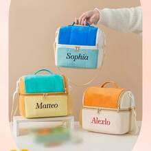 1 buah Tas Bekal Makan Siang dengan Nama yang Dapat Disesuaikan dan Dipersonalisasi, Tas Bekal Makan Siang Multifungsi Ringan untuk Harian, Kotak Bekal Makan Siang Bergaris Sederhana, Tas Isolasi Portabel untuk Harian, Tas Tangan Multifungsi - MultiWarna - View 2