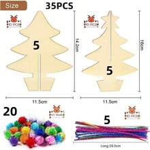 35PCS Christmas Tree Set, Wooden 3D Christmas Tree DIY Craft Kit, Natural Wood Blank Pieces, Holiday Hand-Painted Coloring Material Pack, Creative Decoration, Homemade Desktop Holiday Ornament, Christmas Decoration, Home Decor, Christmas Party DIY Handmade - Multicolor - View 11