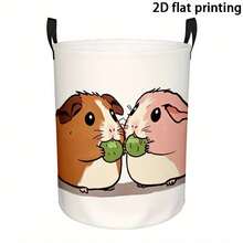 Cute Cartoon Guinea Pig Patterned Foldable Laundry Basket, Large-Capacity Round Storage Bin, Dirty Clothes Storage Box, Foldable Toy And Miscellaneous Organizer, Suitable For Room And Bedroom Home Decor, A Gift For Guinea Pig Lovers - Camel - View 6