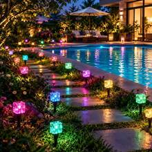 Embossed Crystal Solar Stake Lights, Switchable Warm White & Colour Changing LED, Ice Cube Shape, Auto Activate At Dusk, Waterproof Landscape Lamp For Garden, Yard & Beach Decor - Ice Cube Lamp - View 10