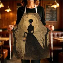1pc Halloween Vintage Crow & Rose Print Apron - Sleeveless Halter Design, Durable & Comfortable Fit, Featuring Vintage Frame, Crow & Dark Red Rose Pattern, Suitable For Cooking, Baking & Home Cleaning, Household Cleaning, Housework Apron, Hand-Painted Gardening Apron, Fun Holiday Gift - Multicolor - View 6