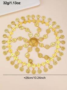 NAIZHU 1pc Fashionable Luxury Gold Metal Hollow Sunflower Coin Tassel Hair Accessory Chain Suitable For Daily Wear And Party - Gold - View 5