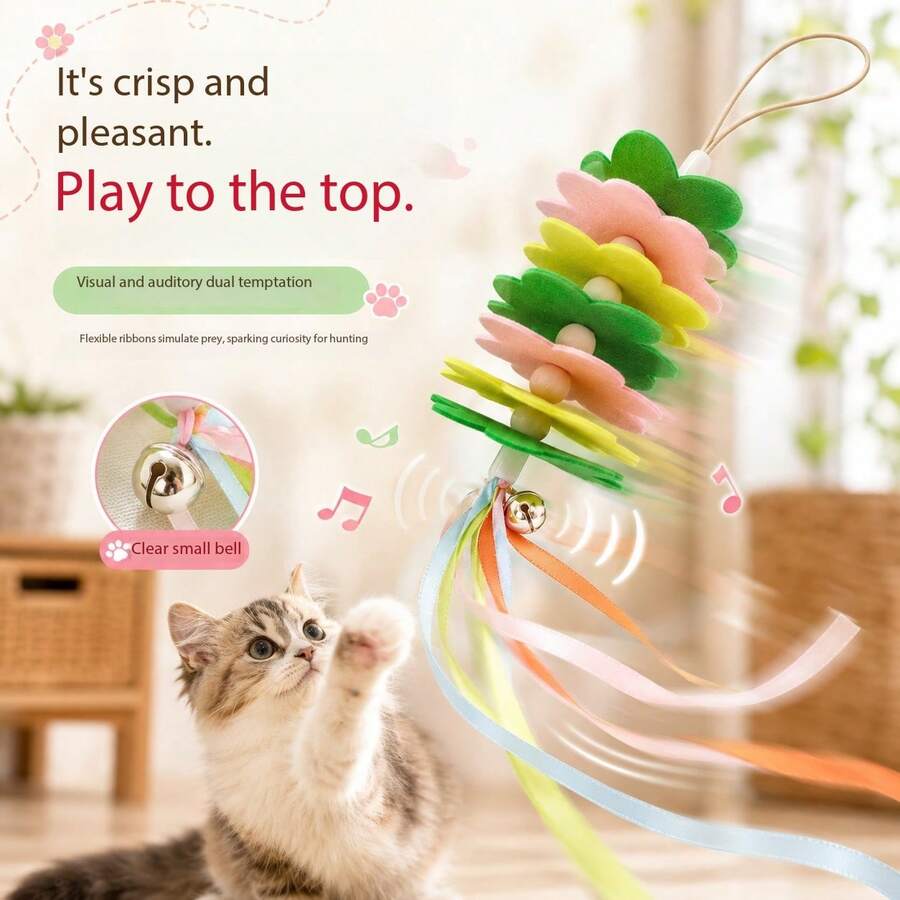 High Elasticity Hanging Cat Teaser Wand, Flower Felt Design, Door-Hanging And Handheld Cat Toy - Multicolor - View 1