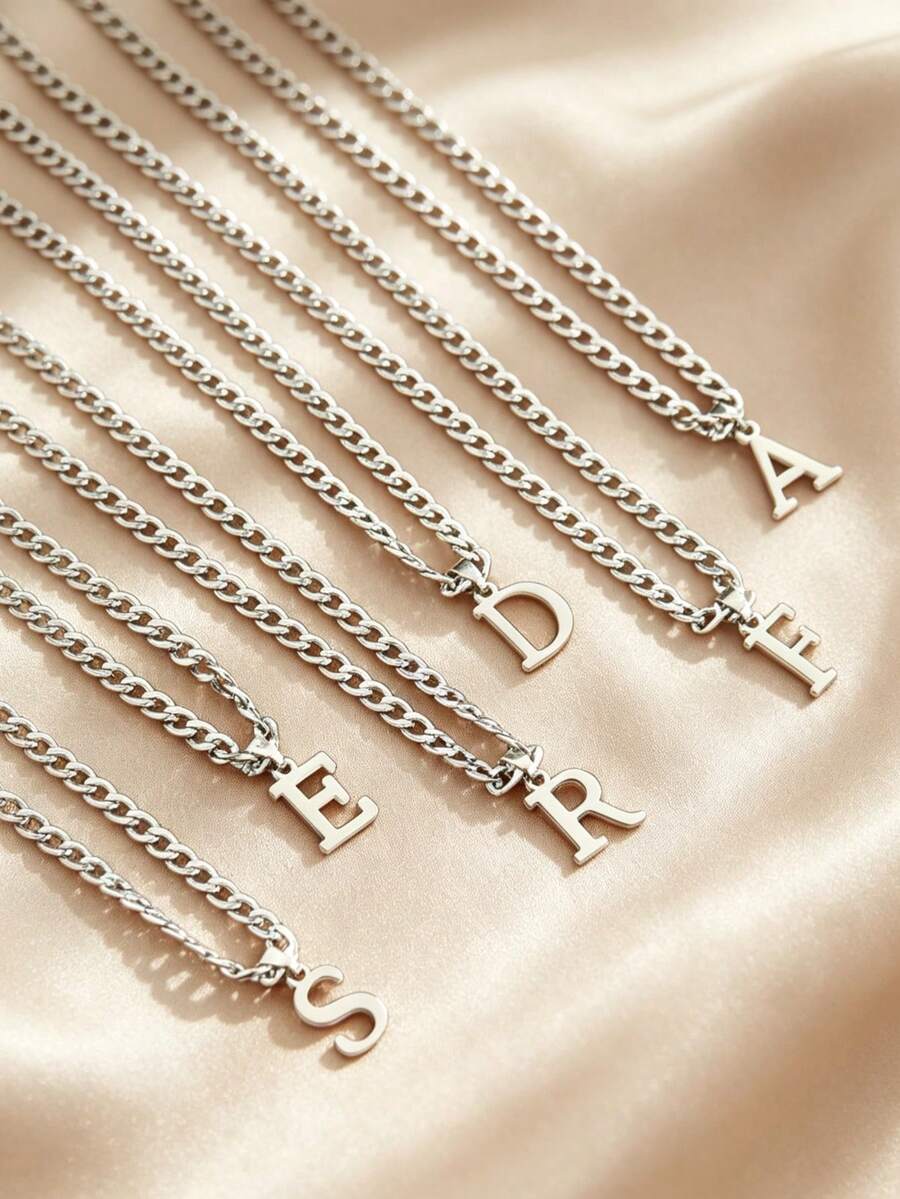 1pc 26 Letters Necklace For Men, Daily Wear, Banquet, Party, Wedding, Valentine's Day Gift - Steel - View 1