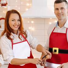 Christmas Apron Set 5pcs, Red Santa Claus Series Apron, Size 20.4x28.3 Inches, Suitable For Kitchen Cooking, Chef, Barber, BBQ Scenes, Ideal For Home, Friends, Couples And Christmas Party Decoration - Multicolor - View 6