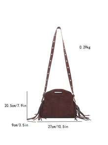 2026 Autumn/Winter New Suede Fashion Retro Women's Bag, Minimalist Shoulder Crossbody Bag With Textured Casual Tassel Design - Coffee - View 9