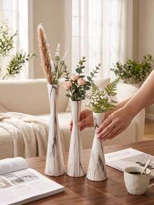 Marble Pattern Slim Waist Vase,Suitable For Living Room, Bedroom, Coffee Table, Wedding, Boho Farmhouse Style Decoration.Home Accent Ornament, Dry Floral Container, Table Centerpiece, Aesthetic Room Decor, Wedding Table Decoration. - Classic Fashion Style - View 9