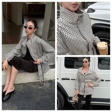Women's Plaid French Style Stand Collar Trench Coat, Fashion Commute, French Elegant, Cinched Waist, Suitable For Daily Autumn/Winter Layering And Versatile - Black and White Checkered - View 12