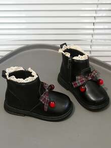 Girls' Versatile Sweet Lace Bow Casual Ankle Boots - Black - View 6