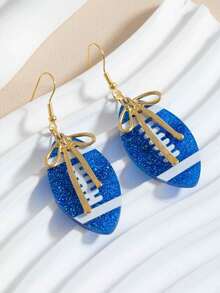 1 Pair Sporty Sequin Print Football & Bow Knot Layered Women's Earrings - Brown - View 6