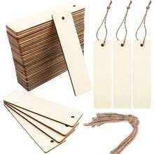 5/10/20/40/60/120pcs Blank Wooden Bookmarks, DIY Rectangular Wooden Tags With Rope, Suitable For Wedding, Birthday Party, Rustic Holiday Book Decoration - Multicolor - View 7