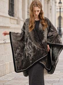 1pc Women's Solid Color Polyester Warm Versatile Elegant Casual Shawl For Daily Use - Black - View 3
